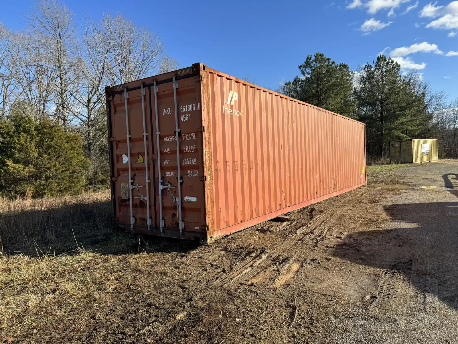 Shipping container placed on a customer's property in Central Virginia