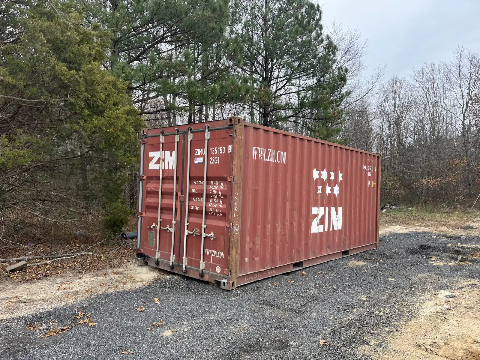 20 foot shipping container on a Central Virginia jobsite