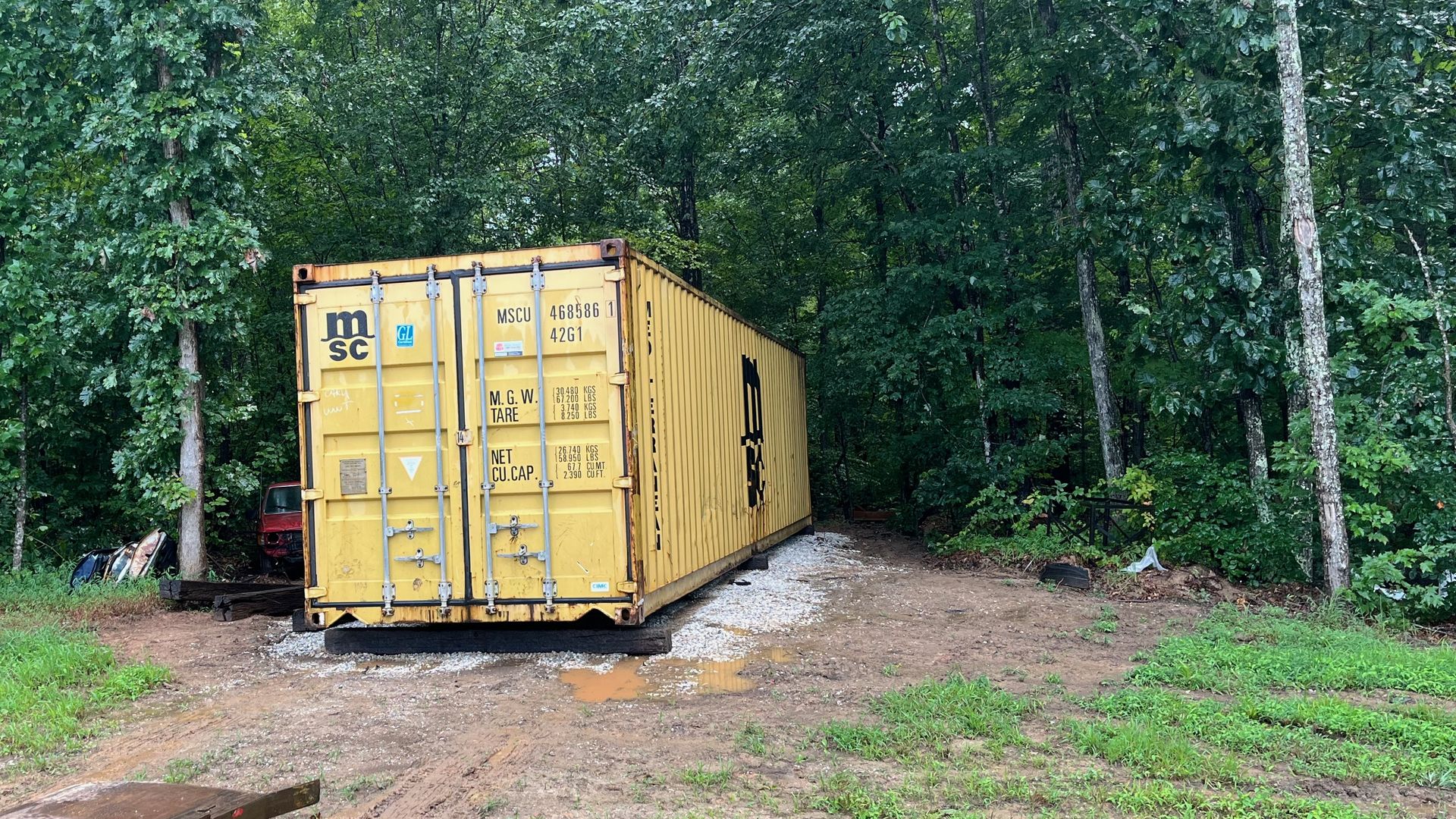 40 foot steel shipping container placed on a Virginia property
