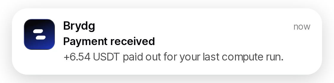 App notification: payment received, illustrative