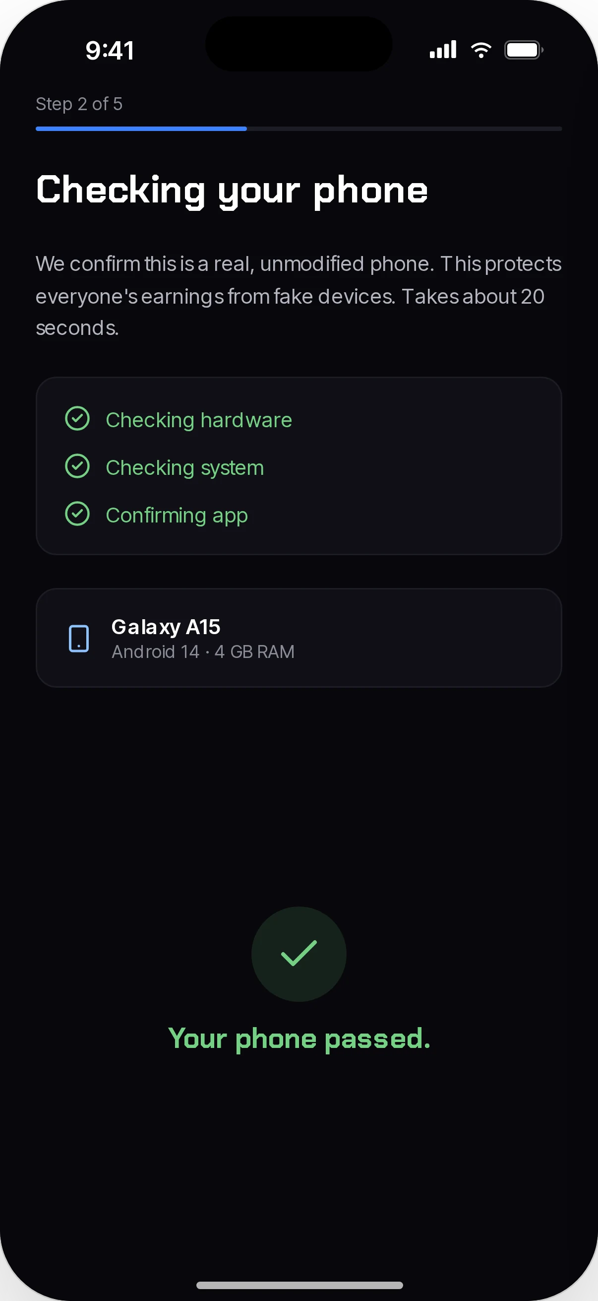 Provider app device check: hardware, system and app confirmed