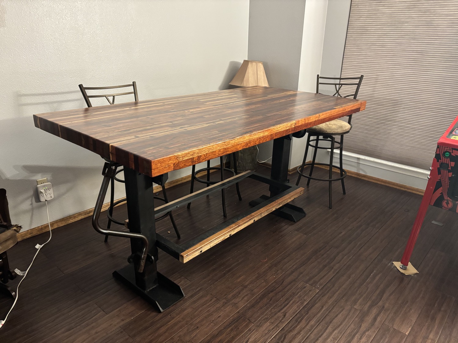 Custom table built from reclaimed hardwood.