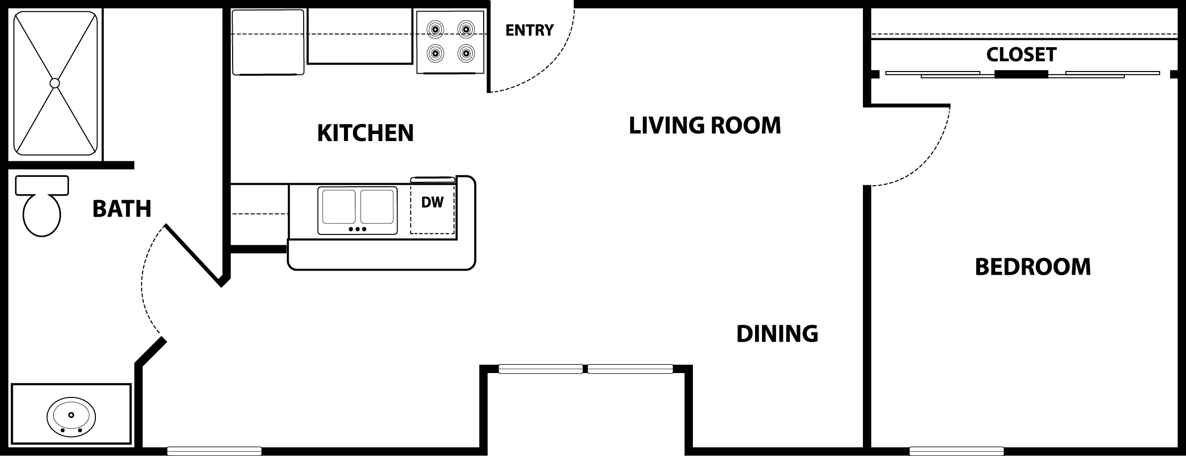 1 Bed 1 Bath Floor Plan Image