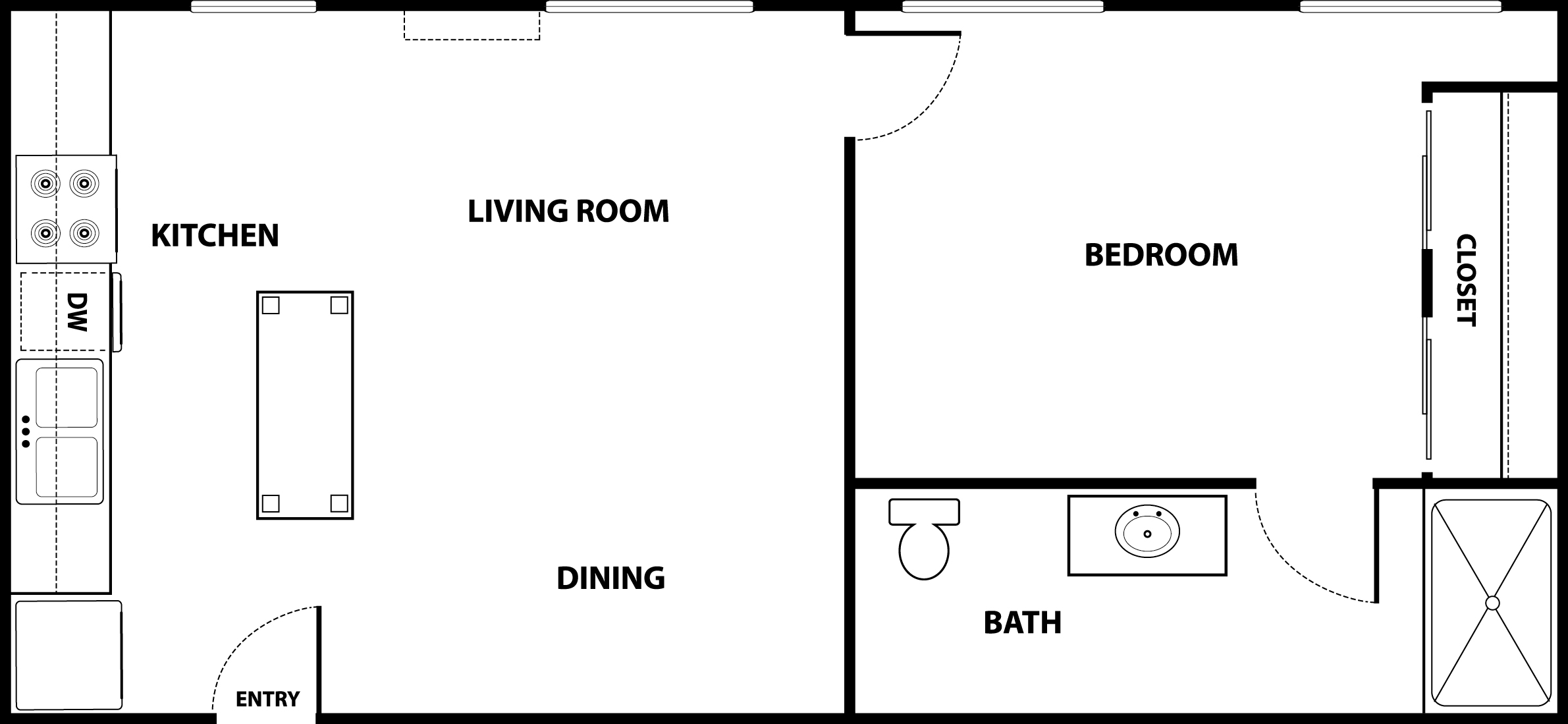 1 Bed 1 Bath Floor Plan Image