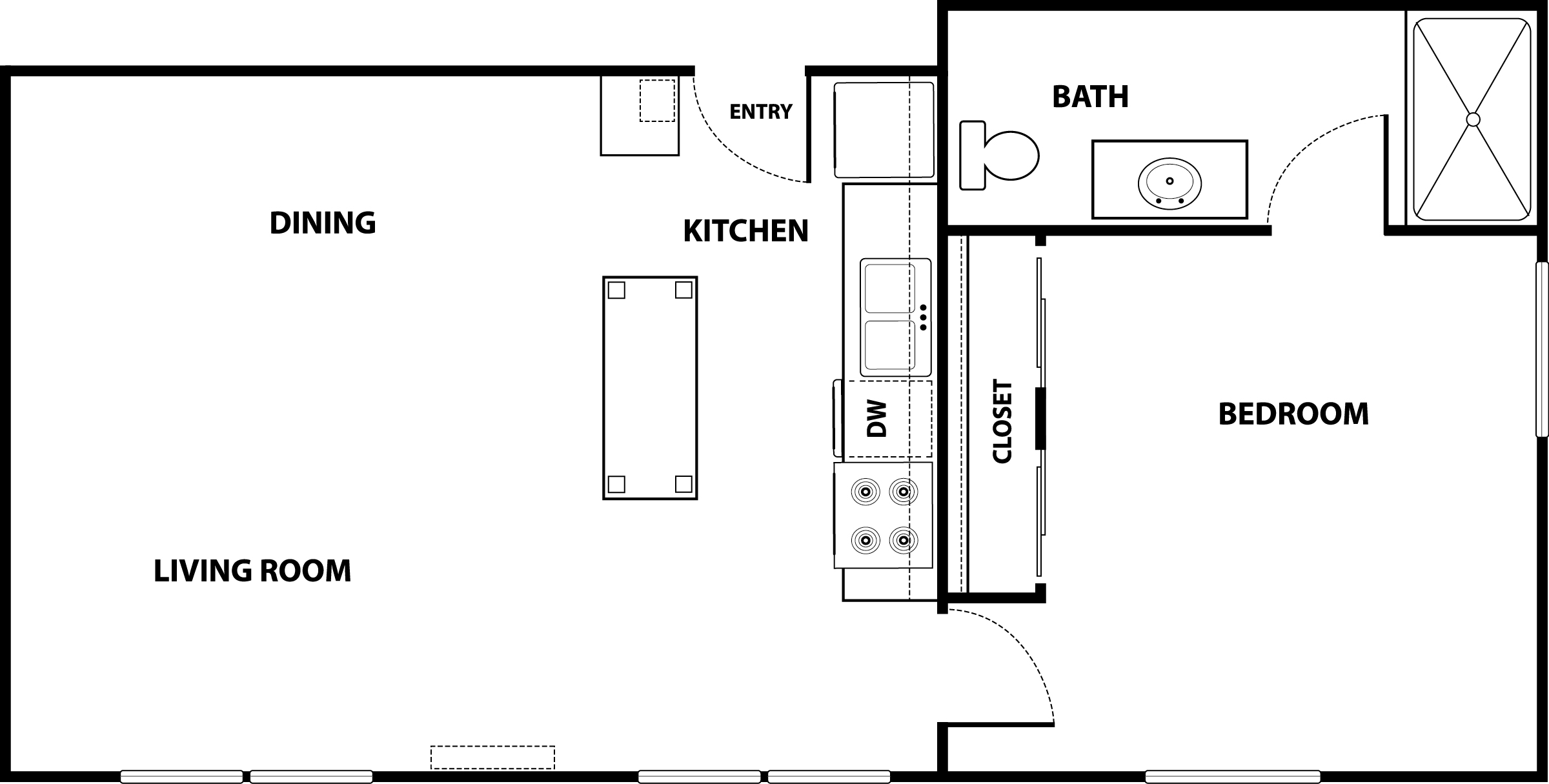 1 Bed 1 Bath Floor Plan Image