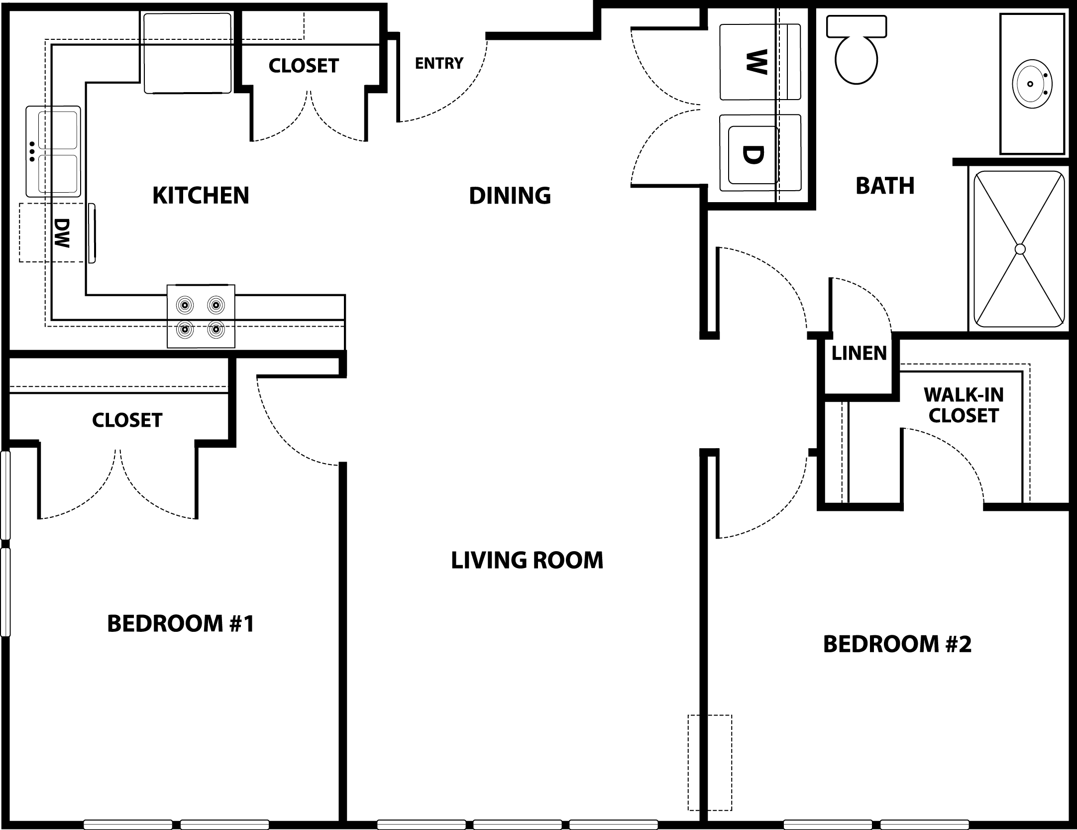 2 Bedroom 2 Bath Floor Plan Image