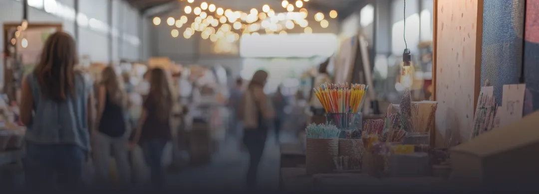 Personas en un evento bajo luces colgantes