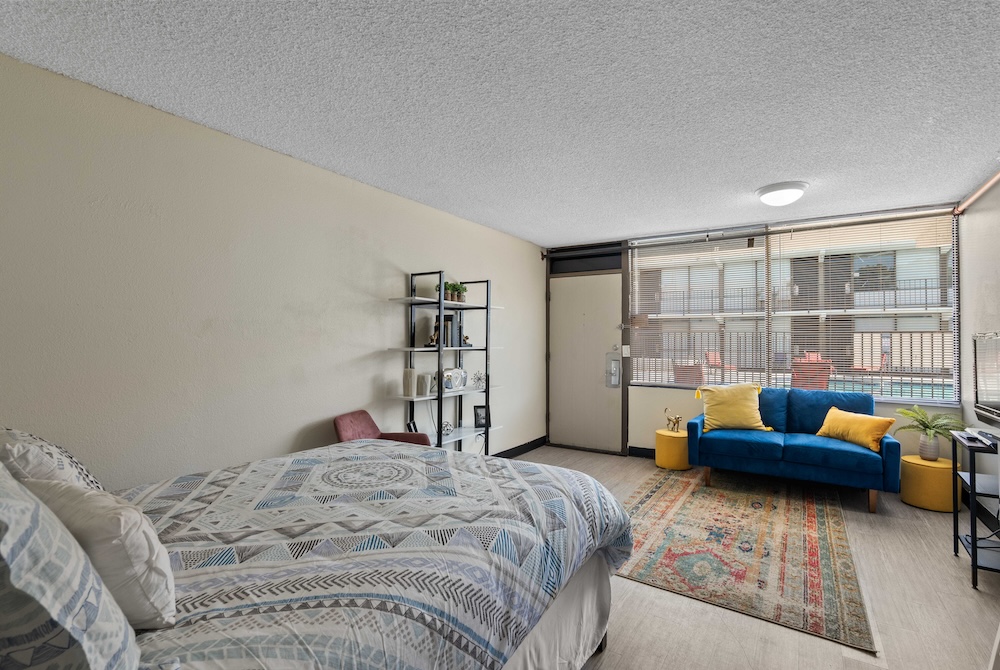 Studio apartment with living area view