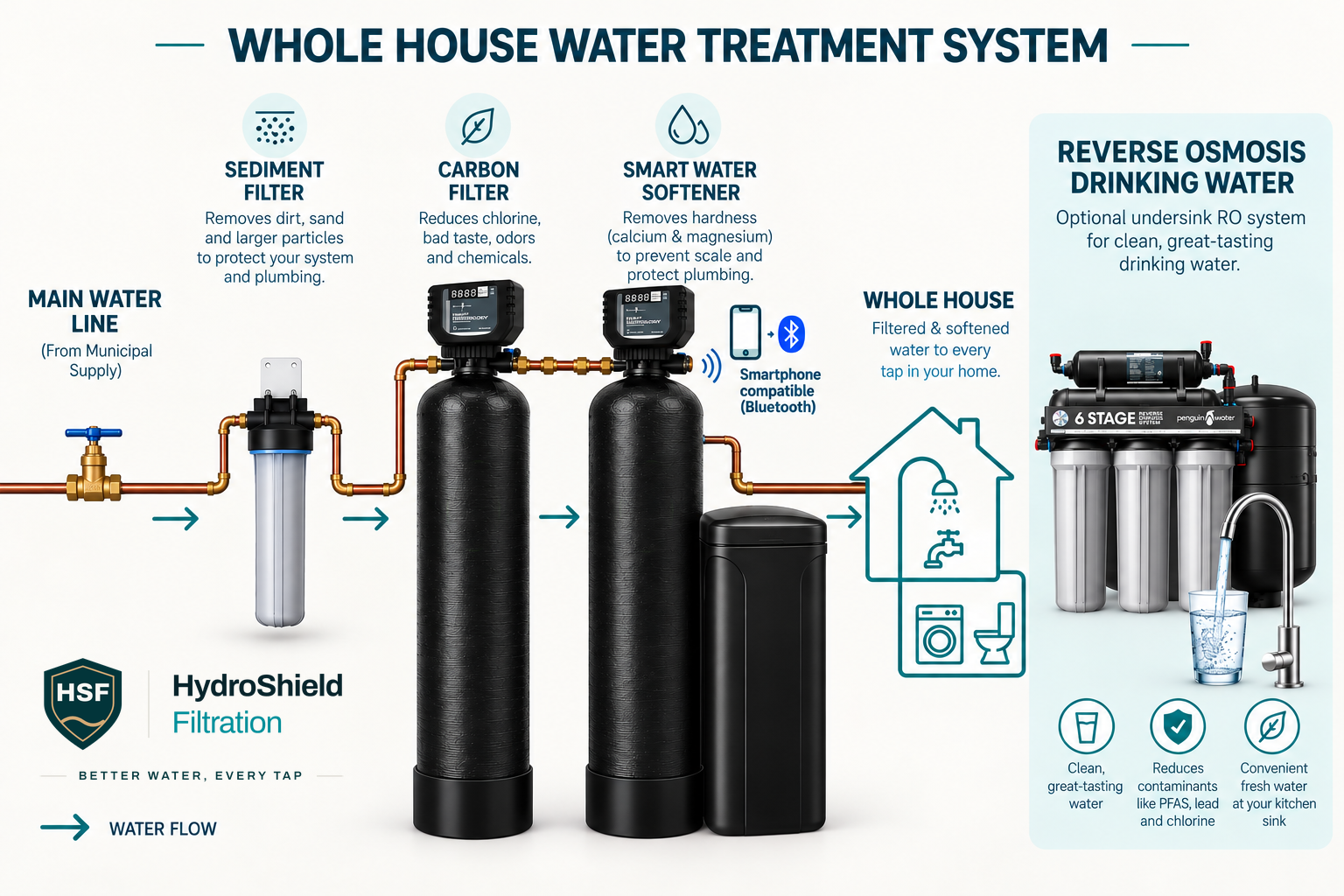 Diagram of the HydroShield whole-house water treatment system
