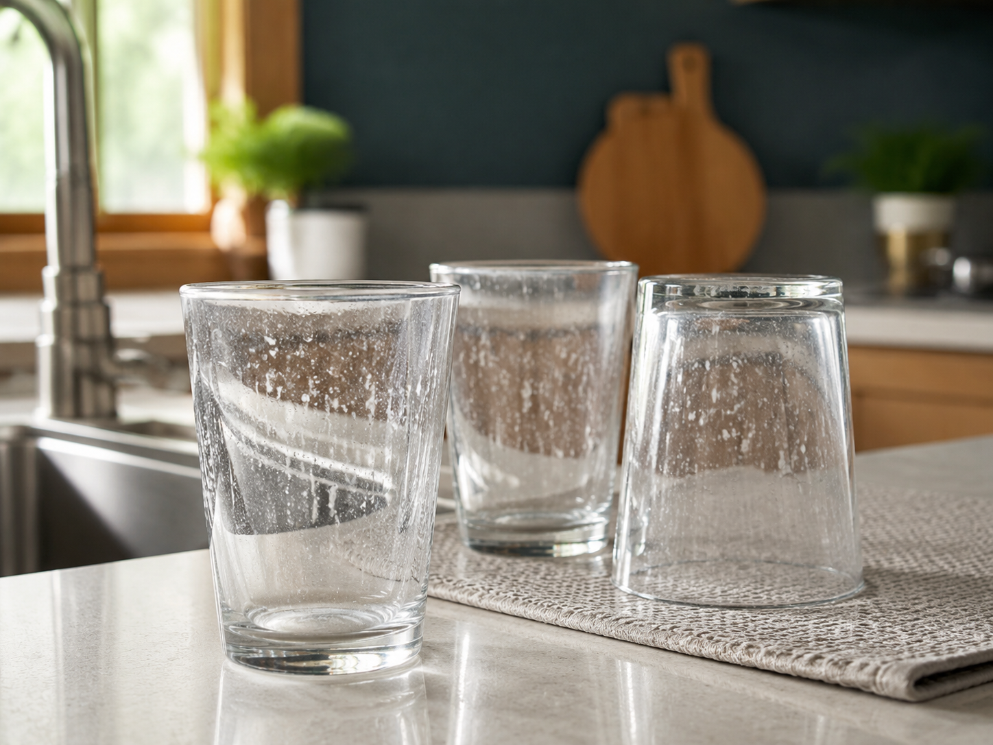 Hard water spots on a drinking glass