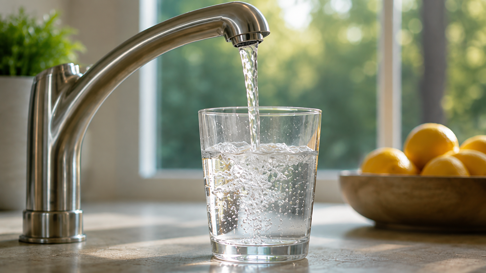 Water pouring from a kitchen faucet