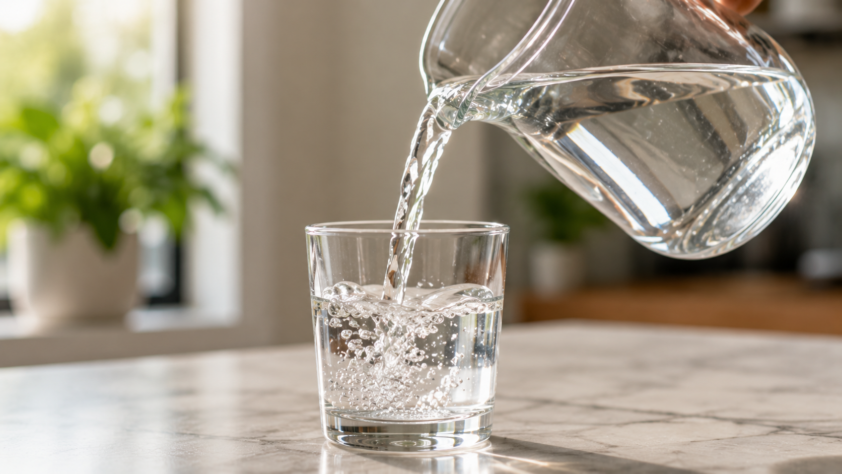 Clean water pouring from a treated tap