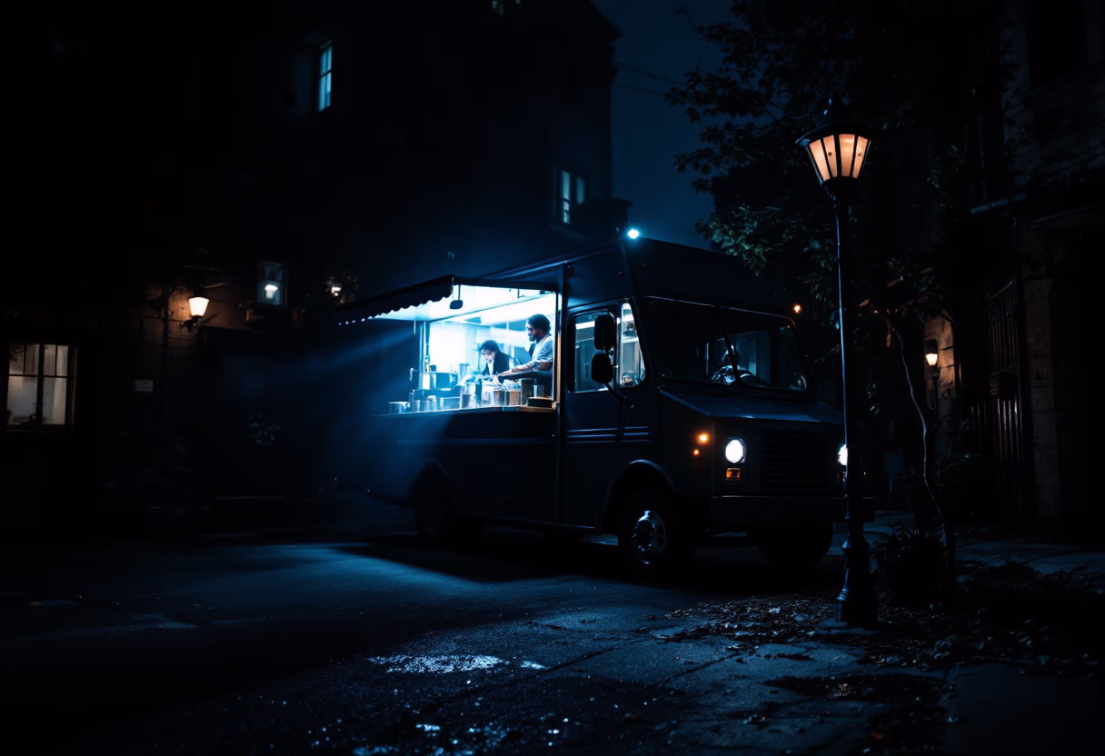 image of testing food truck's night ambiance
