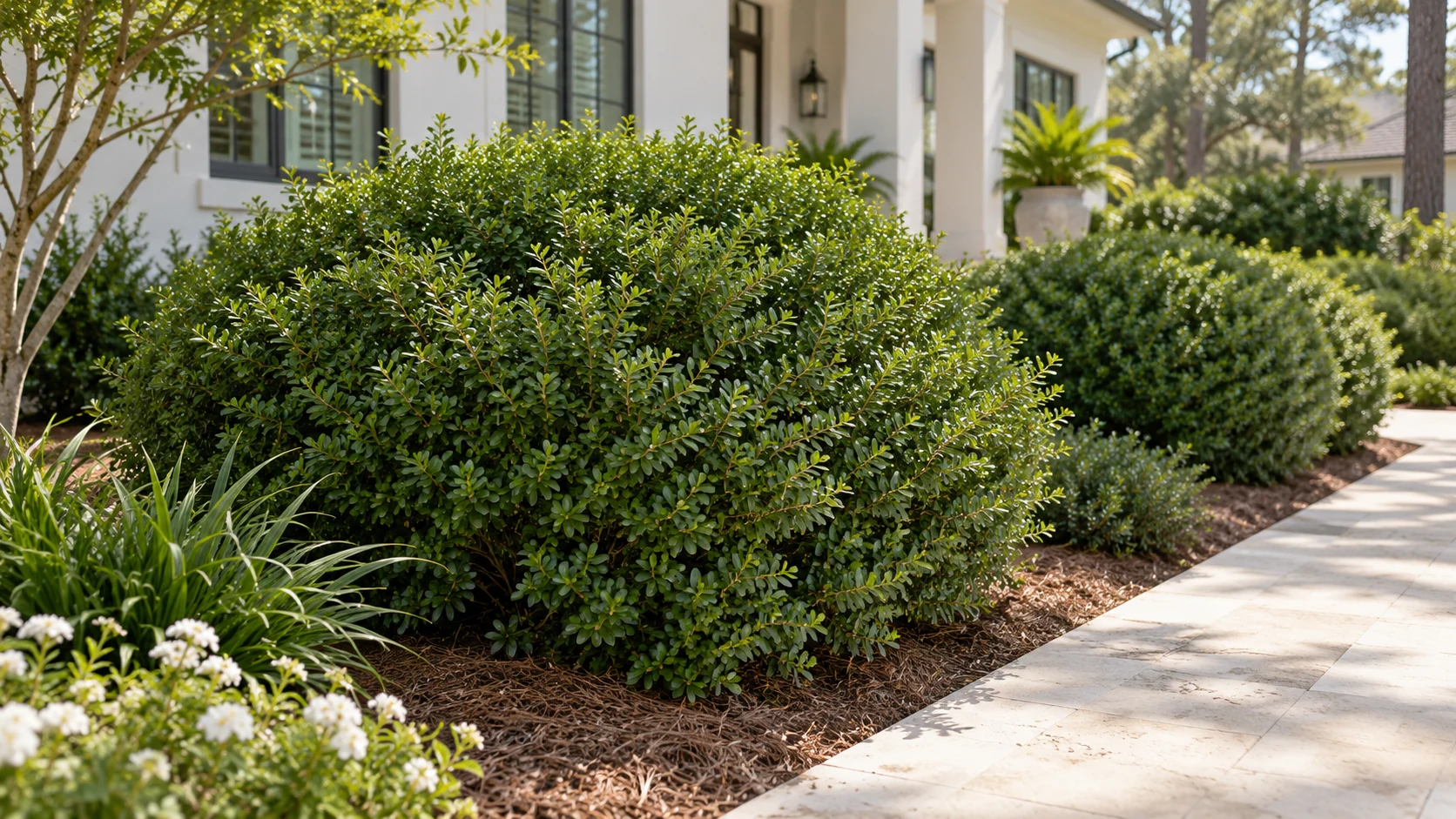 Illustrative planting concept with Schilling’s Dwarf Yaupon Holly