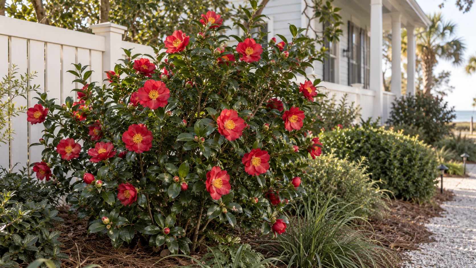 Illustrative planting concept with Yuletide Camellia