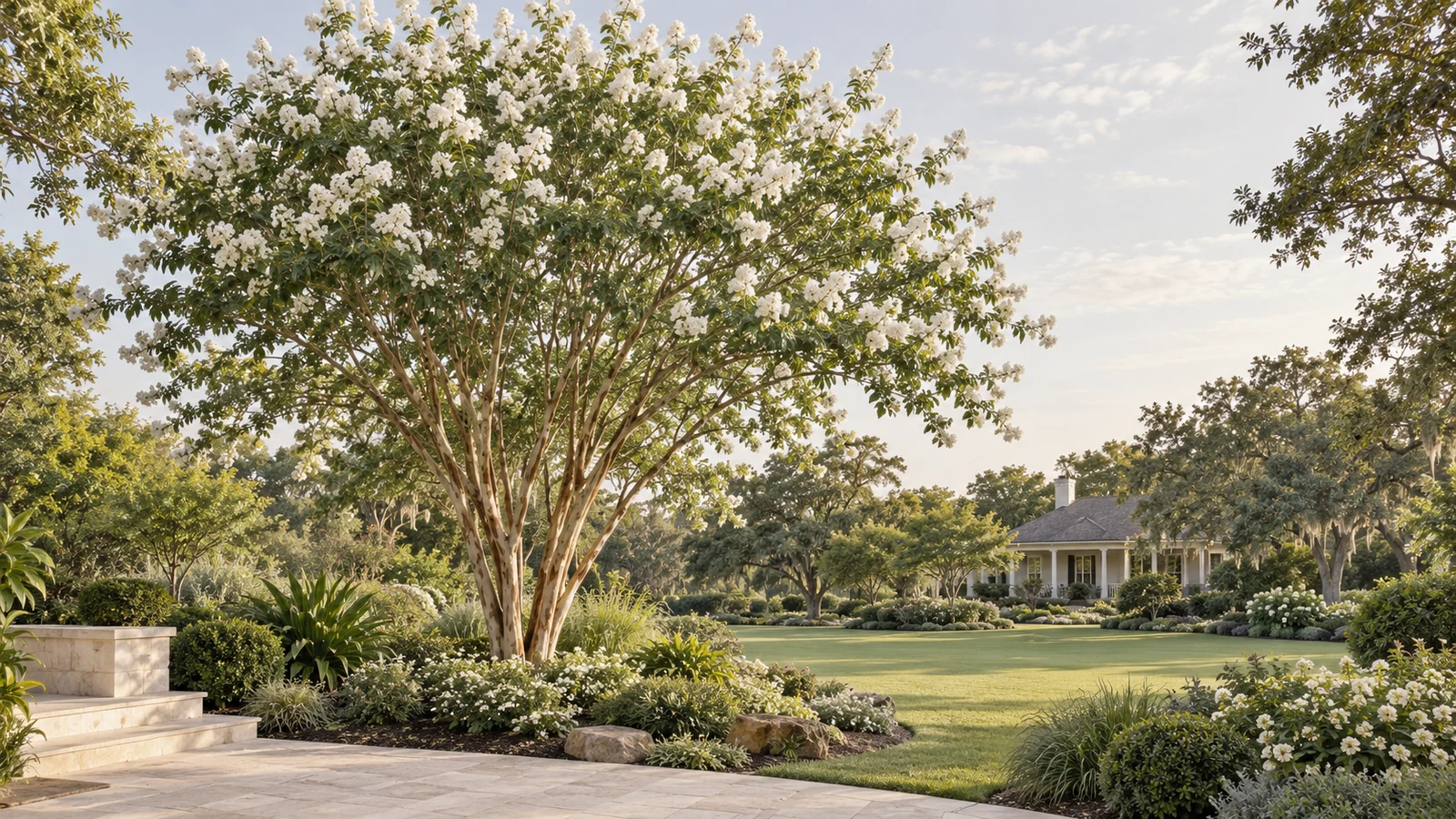 Illustrative planting concept with Natchez Crape Myrtle
