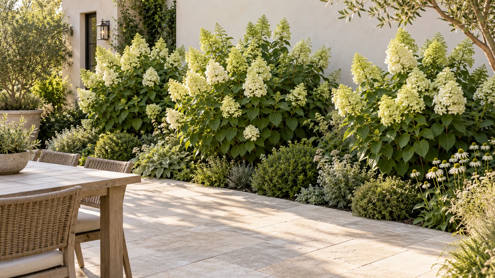 Illustrative planting concept with Limelight Hydrangea