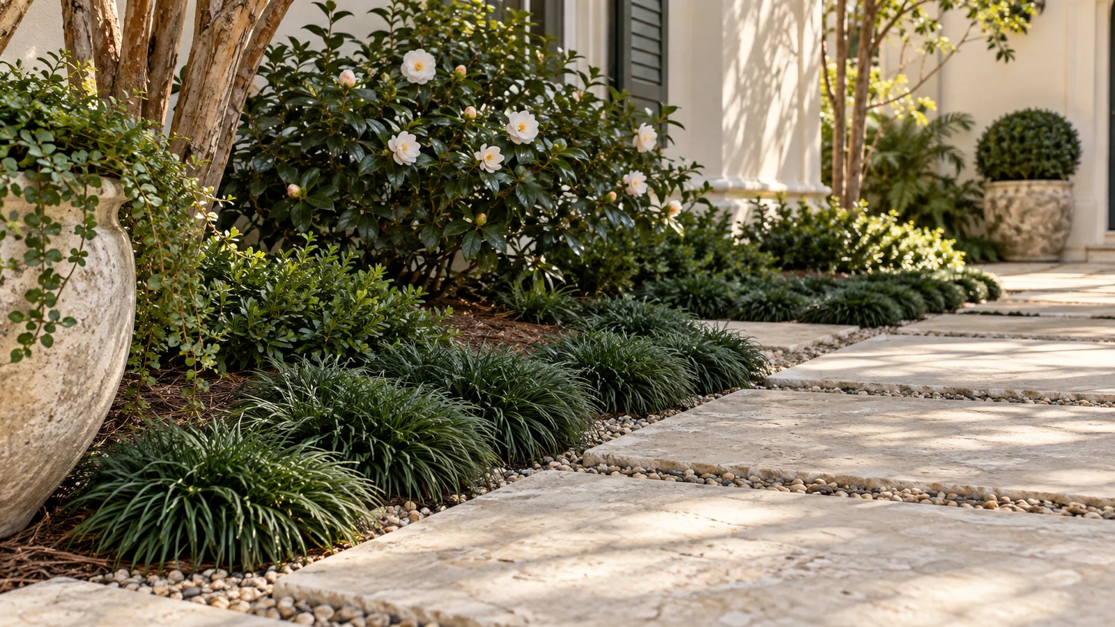Illustrative planting concept with Dwarf Mondo Grass