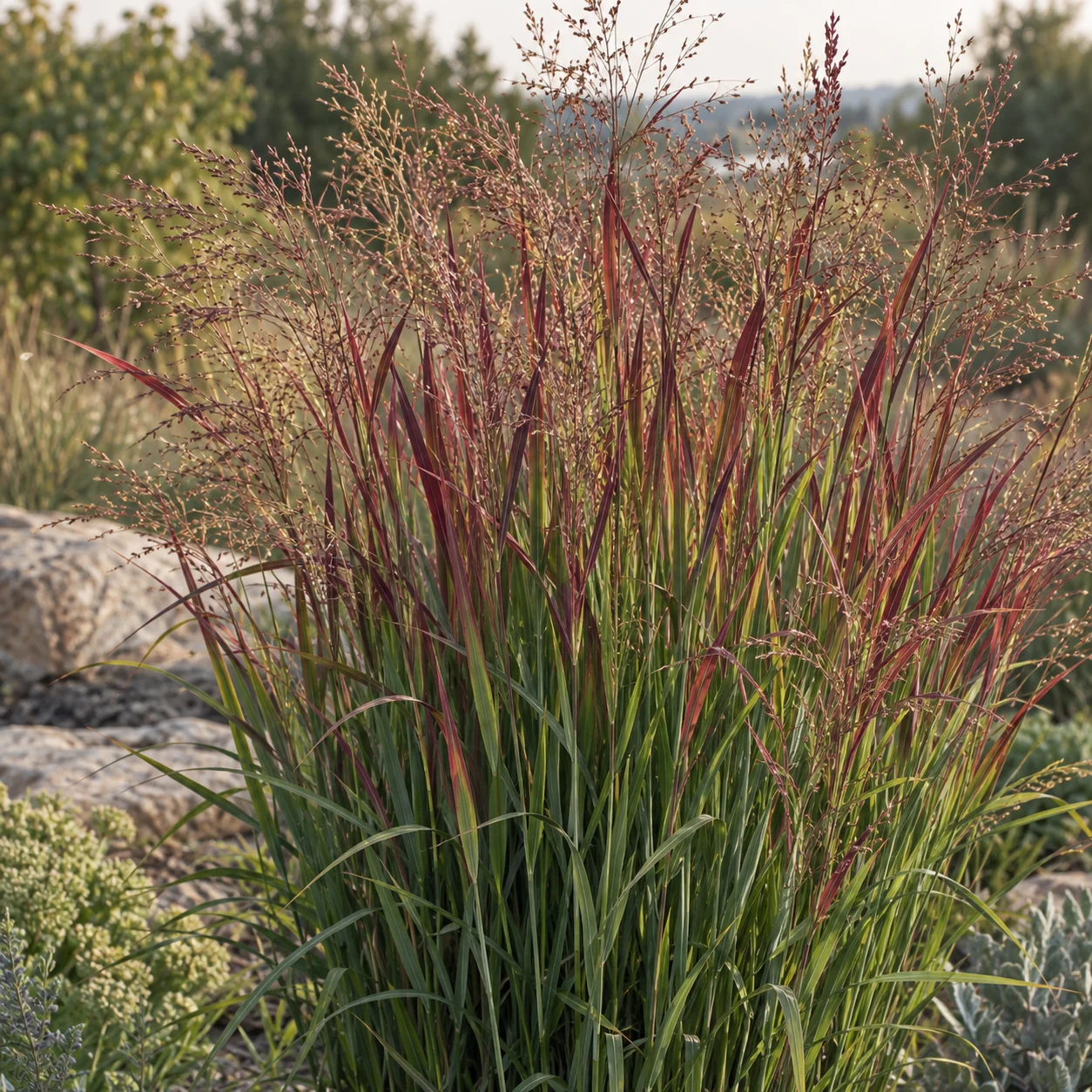 Illustrative foliage and seasonal detail of Shenandoah Switchgrass