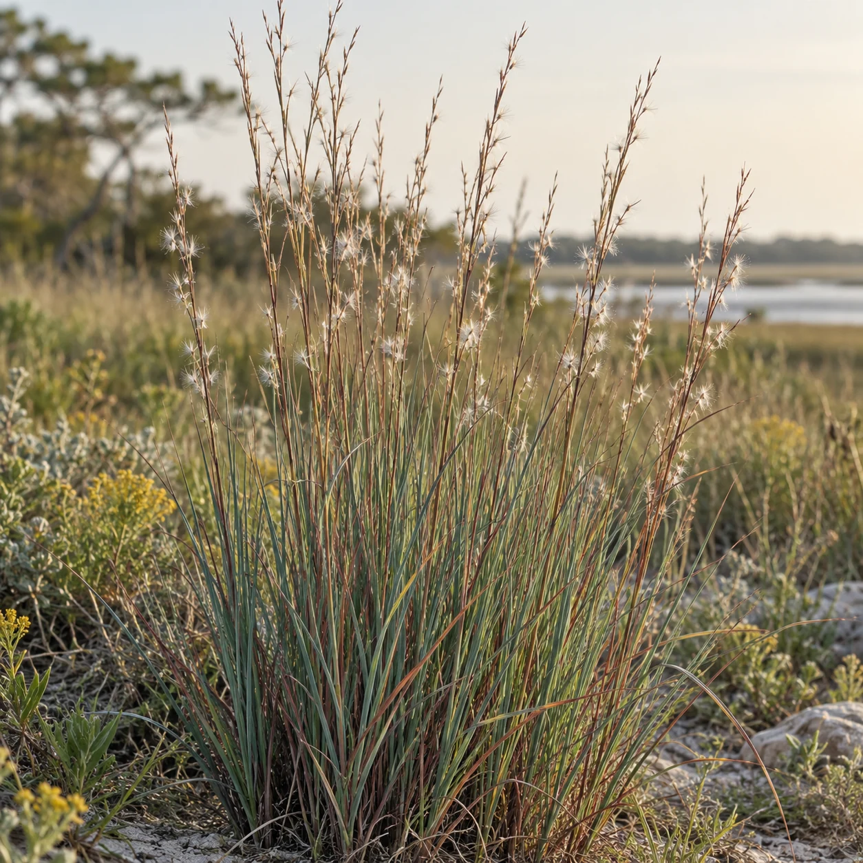 Illustrative foliage and seasonal detail of Little Bluestem