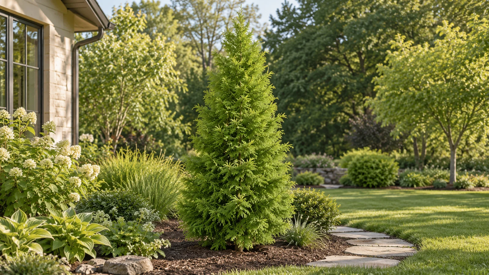 Illustrative planting concept with Peve Minaret Bald Cypress