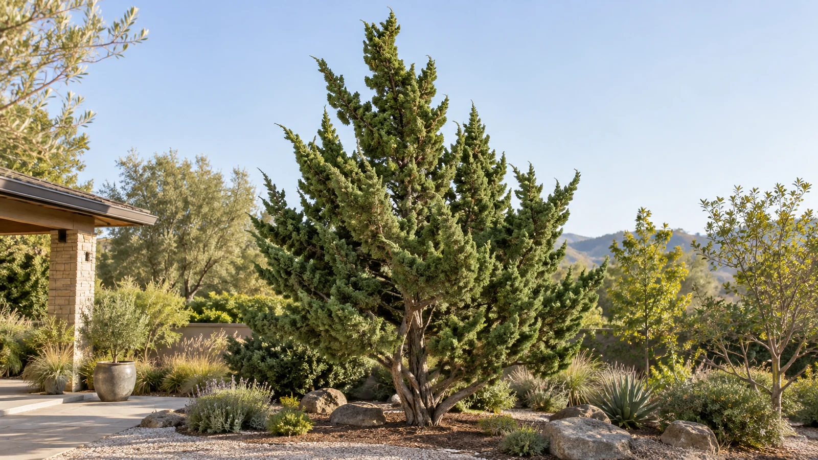Illustrative planting concept with Hollywood Juniper