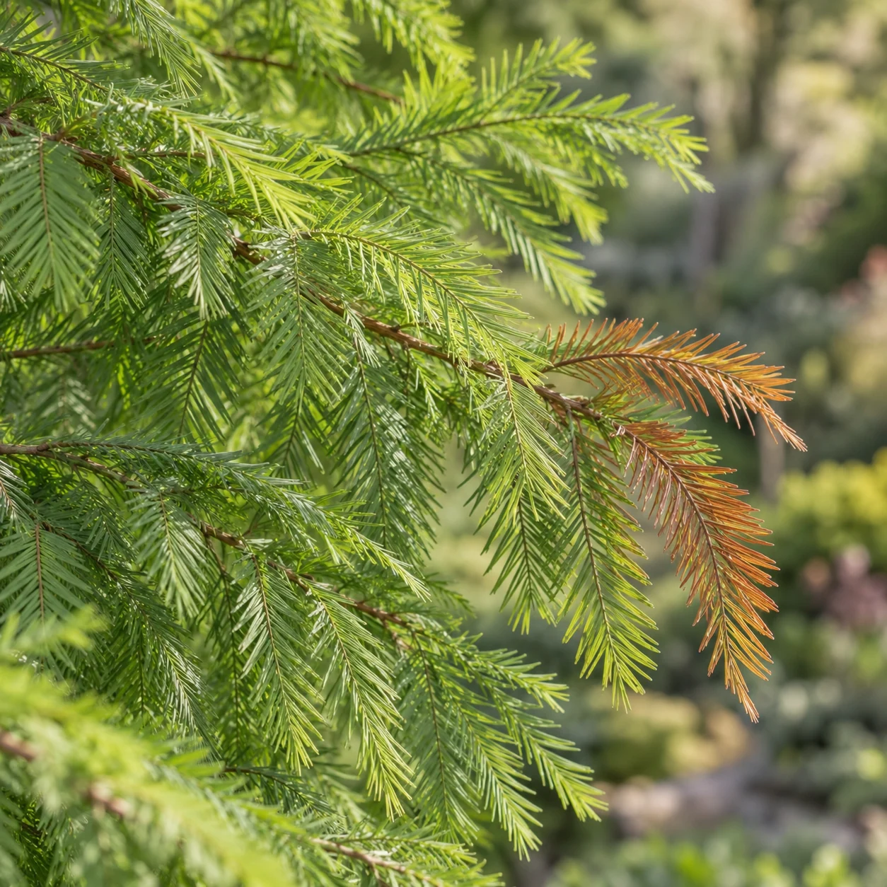 Illustrative foliage and seasonal detail of Peve Minaret Bald Cypress