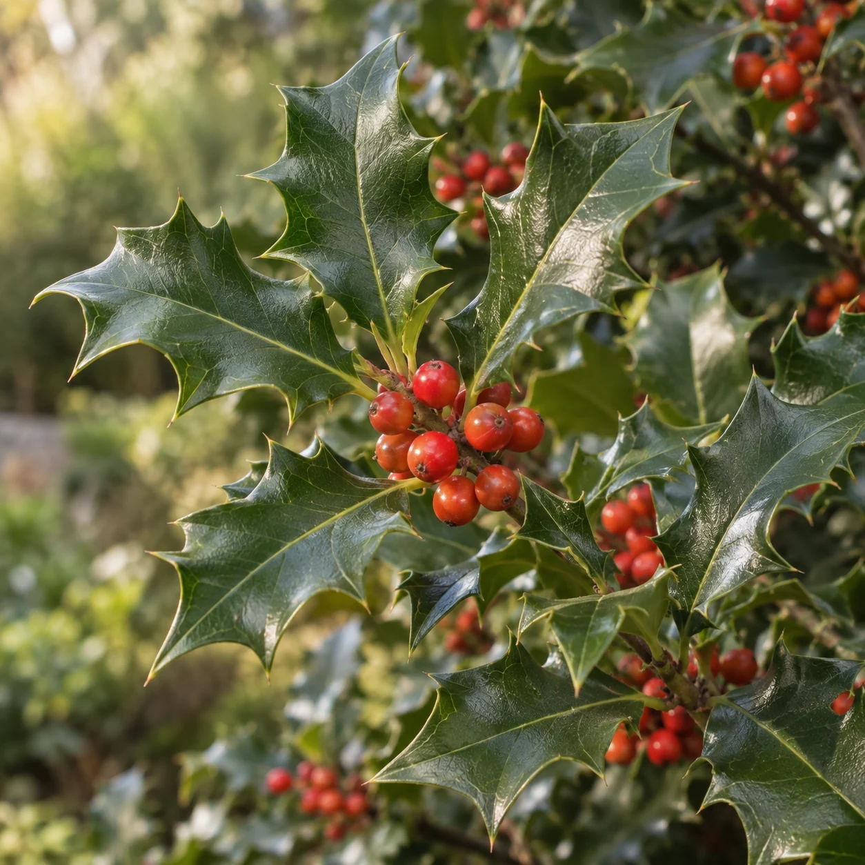 Illustrative foliage and seasonal detail of Oakland Holly