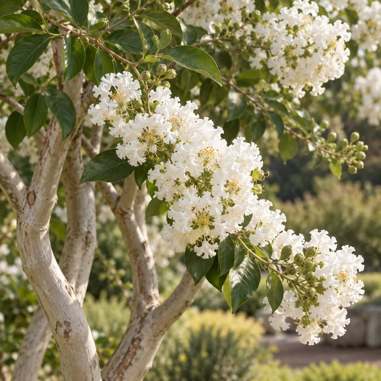 Illustrative foliage and seasonal detail of Acoma Crape Myrtle
