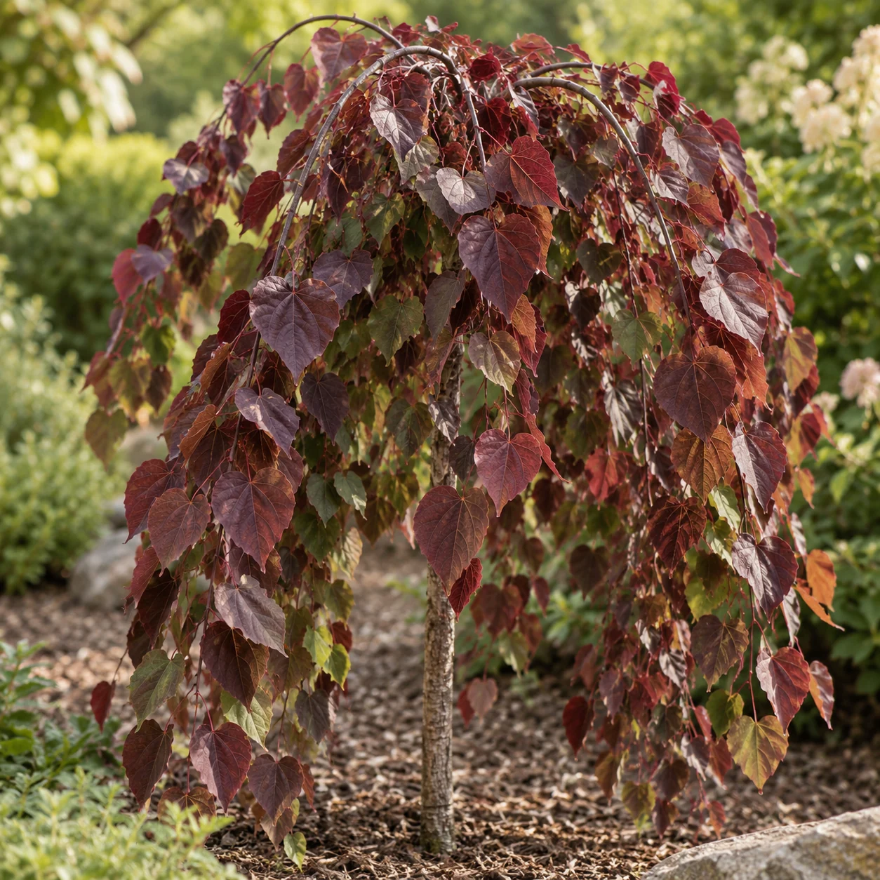 Illustrative foliage and seasonal detail of Ruby Falls Redbud