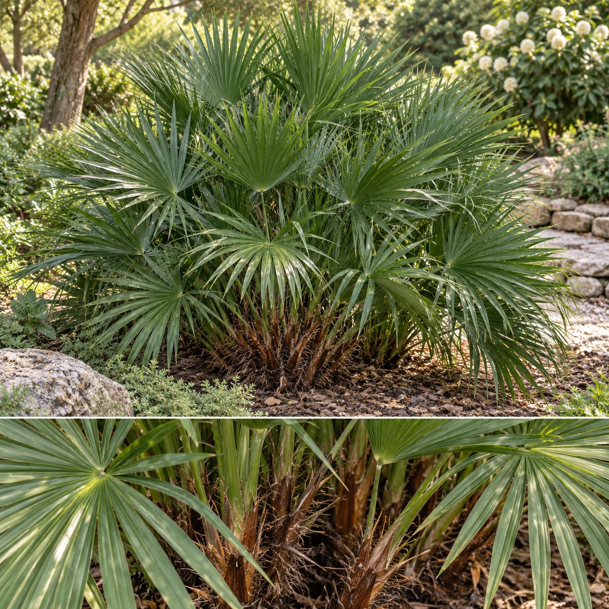 Illustrative foliage and seasonal detail of Needle Palm