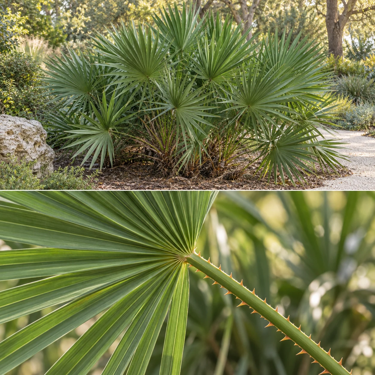 Illustrative foliage and seasonal detail of Saw Palmetto