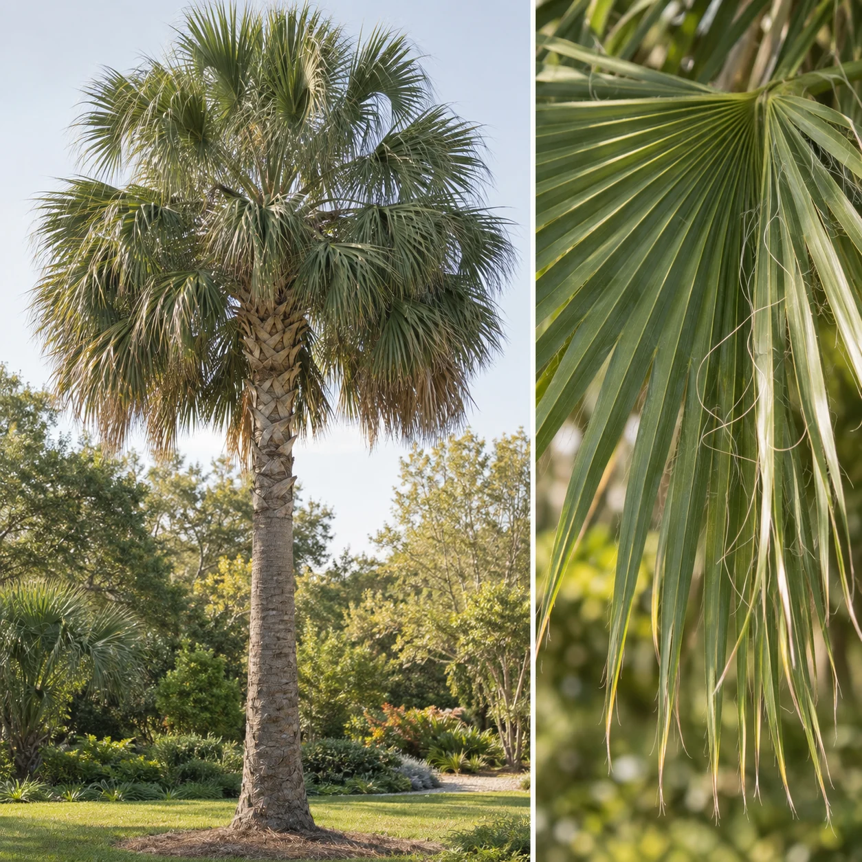 Illustrative foliage and seasonal detail of Cabbage Palm