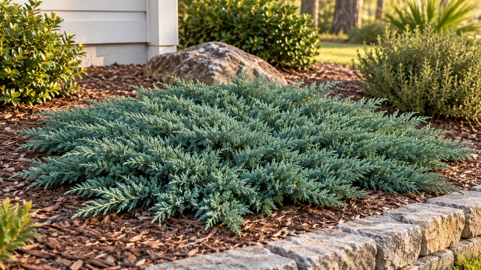 Illustrative planting concept with Blue Rug Juniper