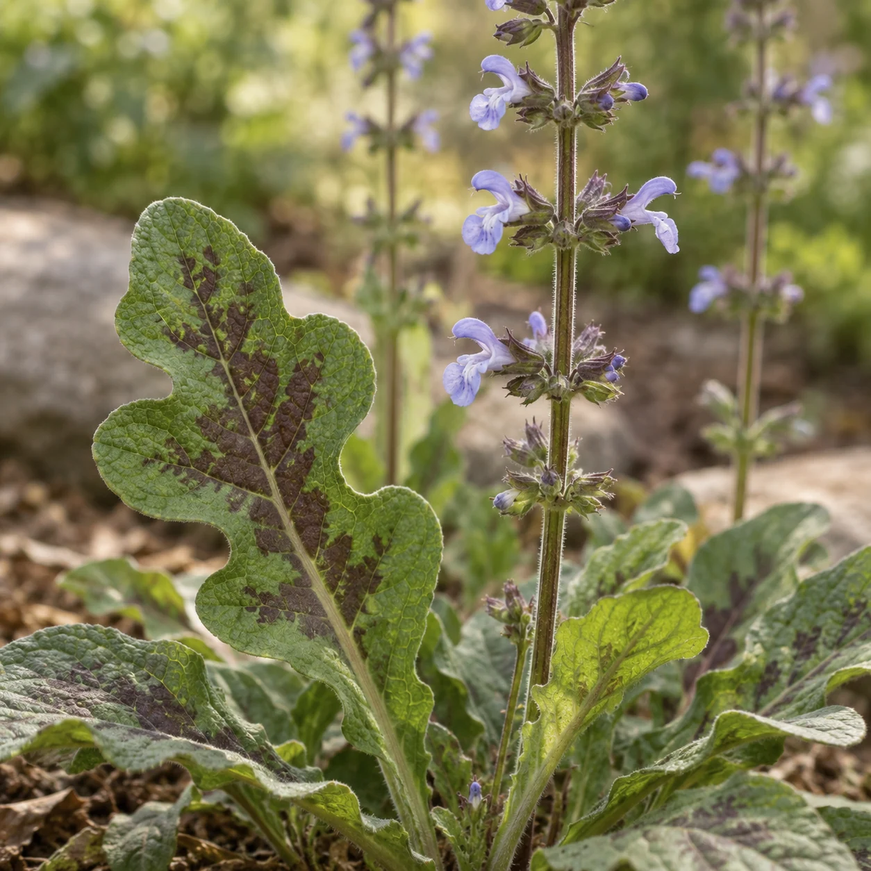 Illustrative foliage and seasonal detail of Lyreleaf Sage