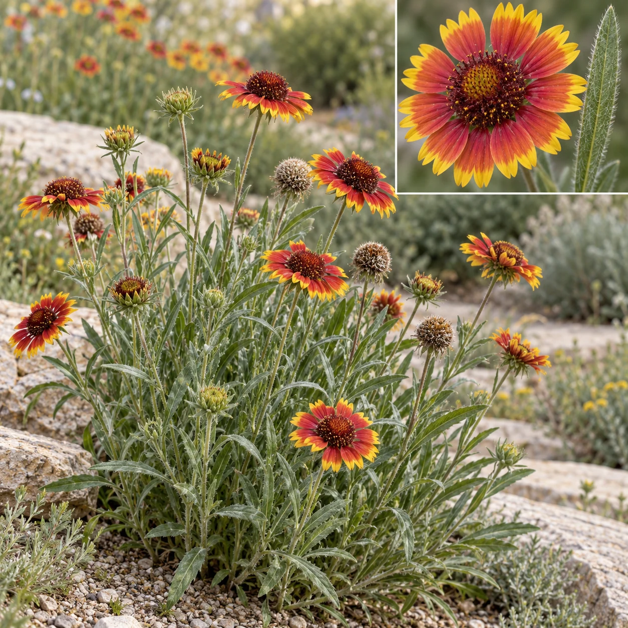 Illustrative foliage and seasonal detail of Blanket Flower