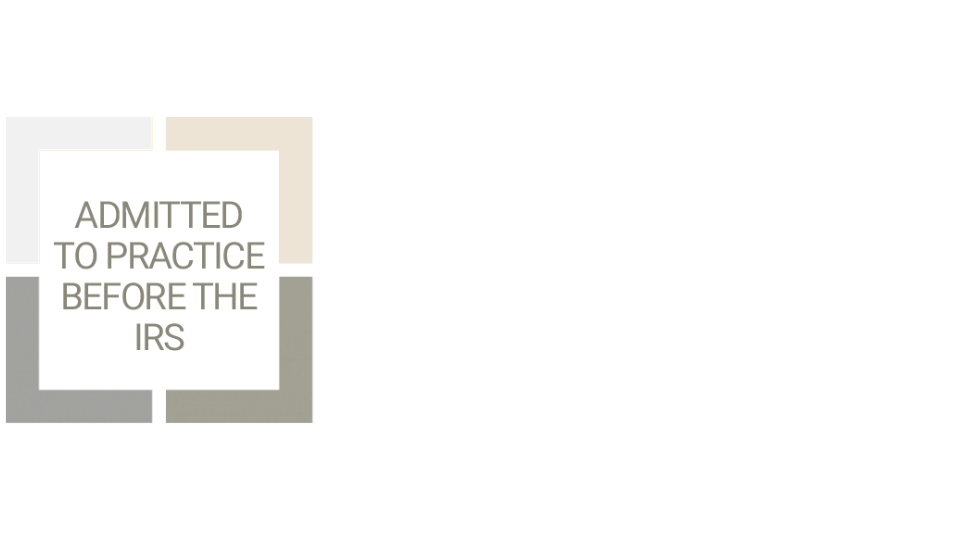 Badge with text admitted to practice before the IRS and enrolled agent next to it.