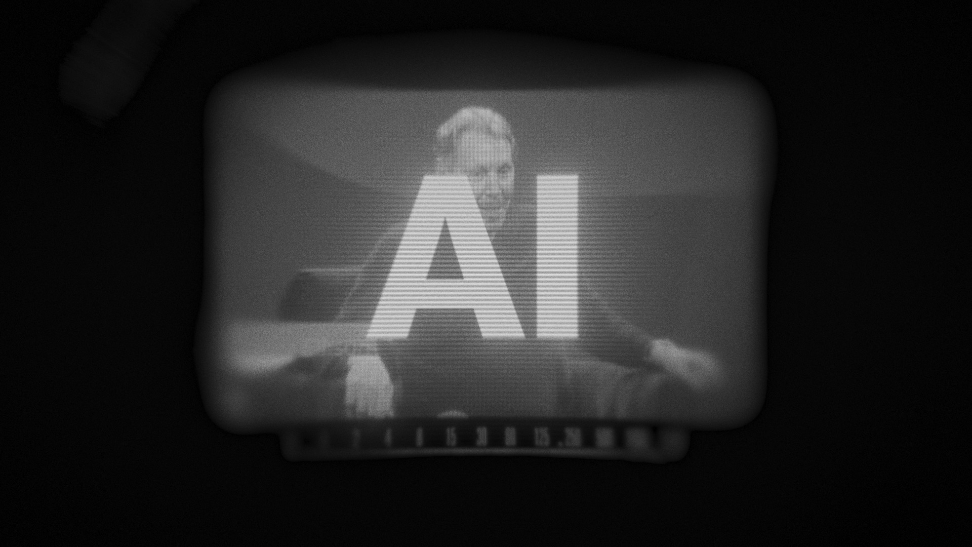 Ryz Labs trailer poster: a vintage TV screen with the letters AI over a presenter