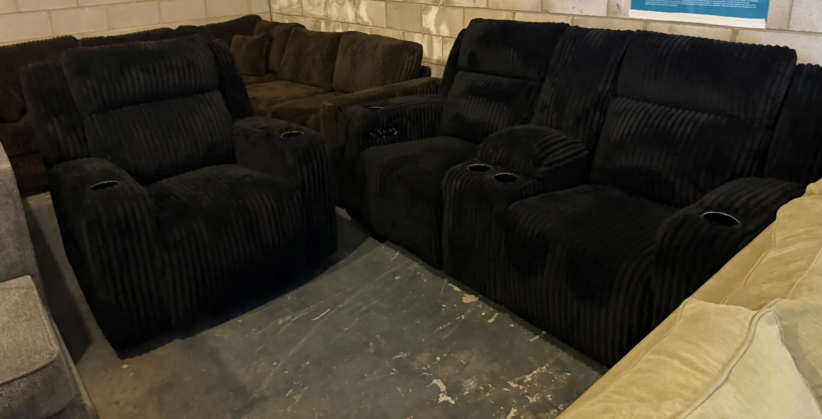 Electric Reclining Loveseat and Chair with Cupholders + Phone Chargers