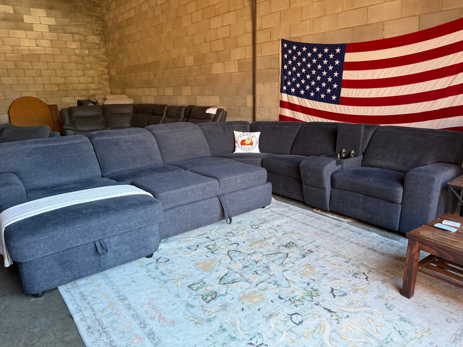 Electric Reclining Sectional Sofa with Trundle Bed and Storage Chaise