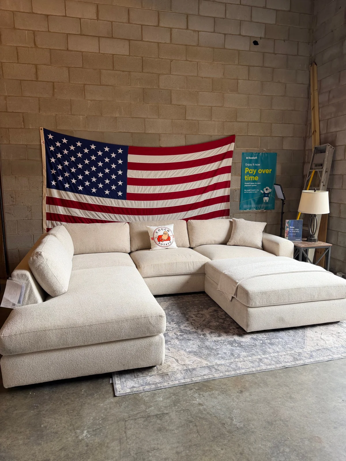 Off-White Sectional Sofa with Ottoman