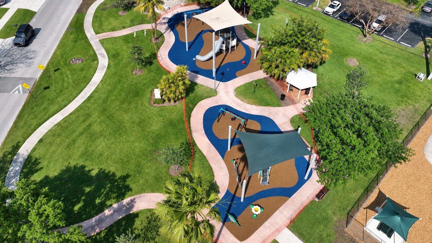 Shade sails over a completed IGS playground installation