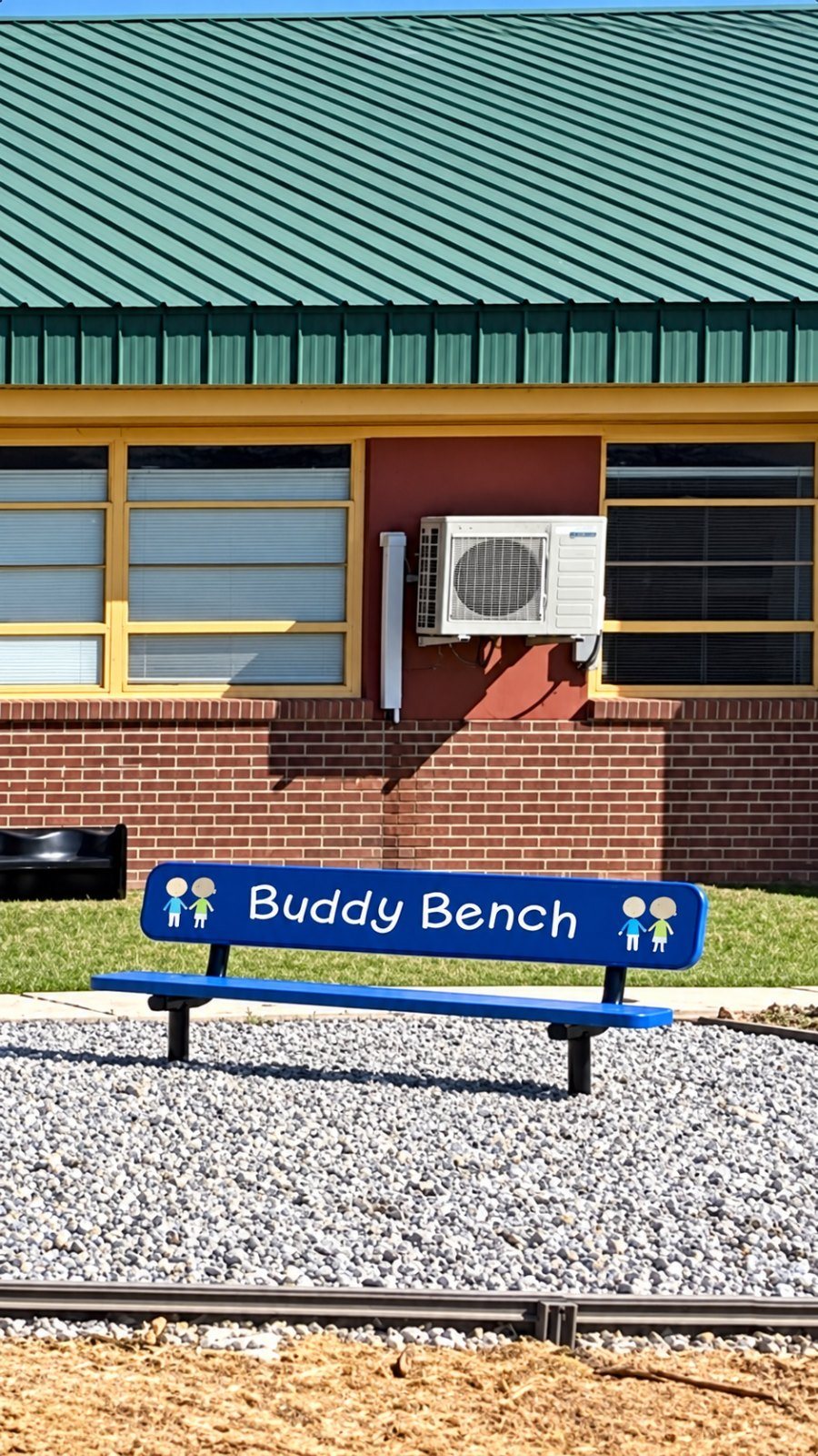 A donated Buddy Bench installed at a local school
