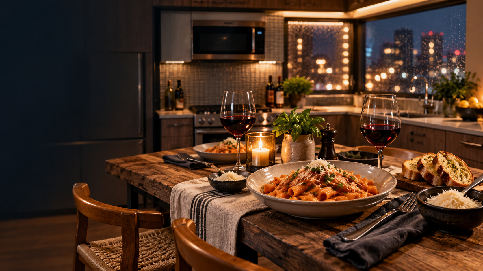 Pasta date night at home