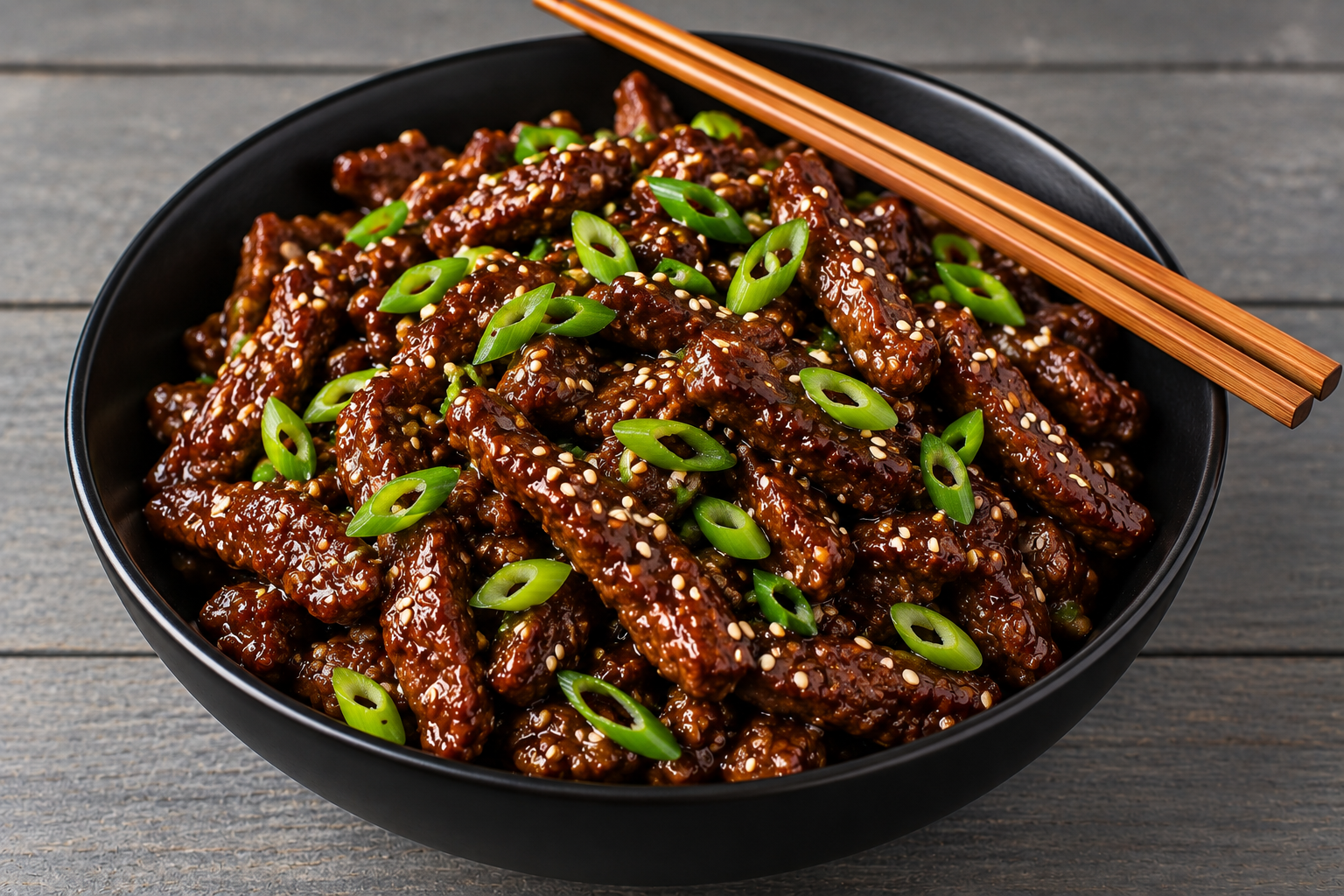Mongolian Beef in garlic-ginger sauce