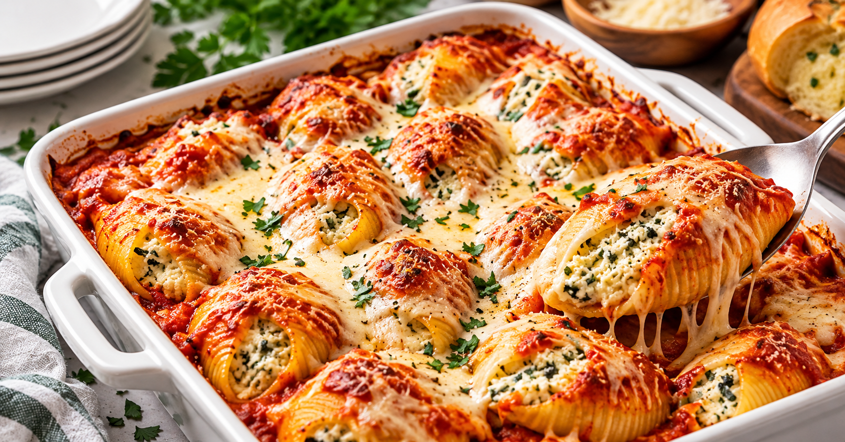 Baked Four-Cheese Stuffed Shells with Marinara