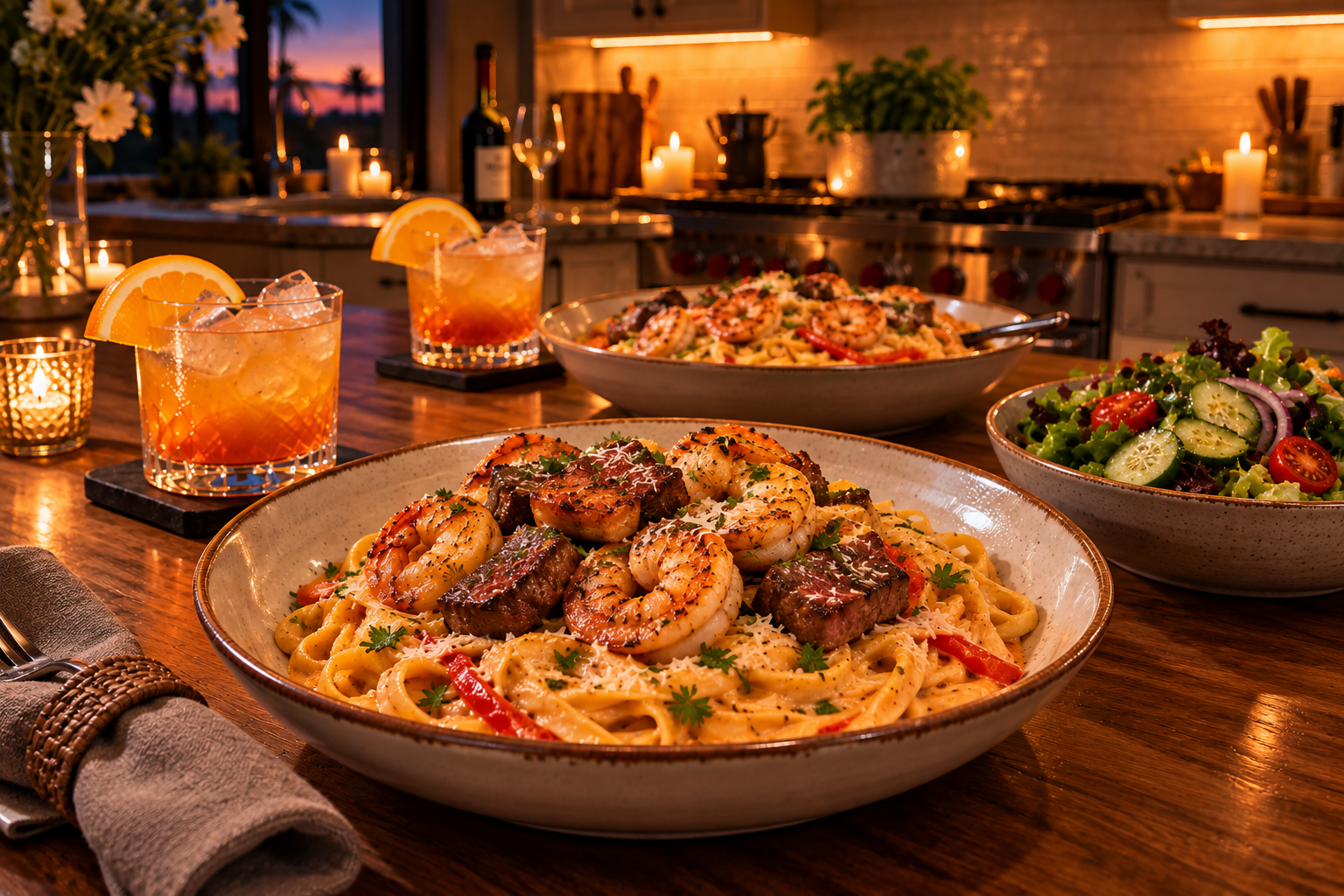 Surf & Turf Cajun Fettuccine with steak and shrimp