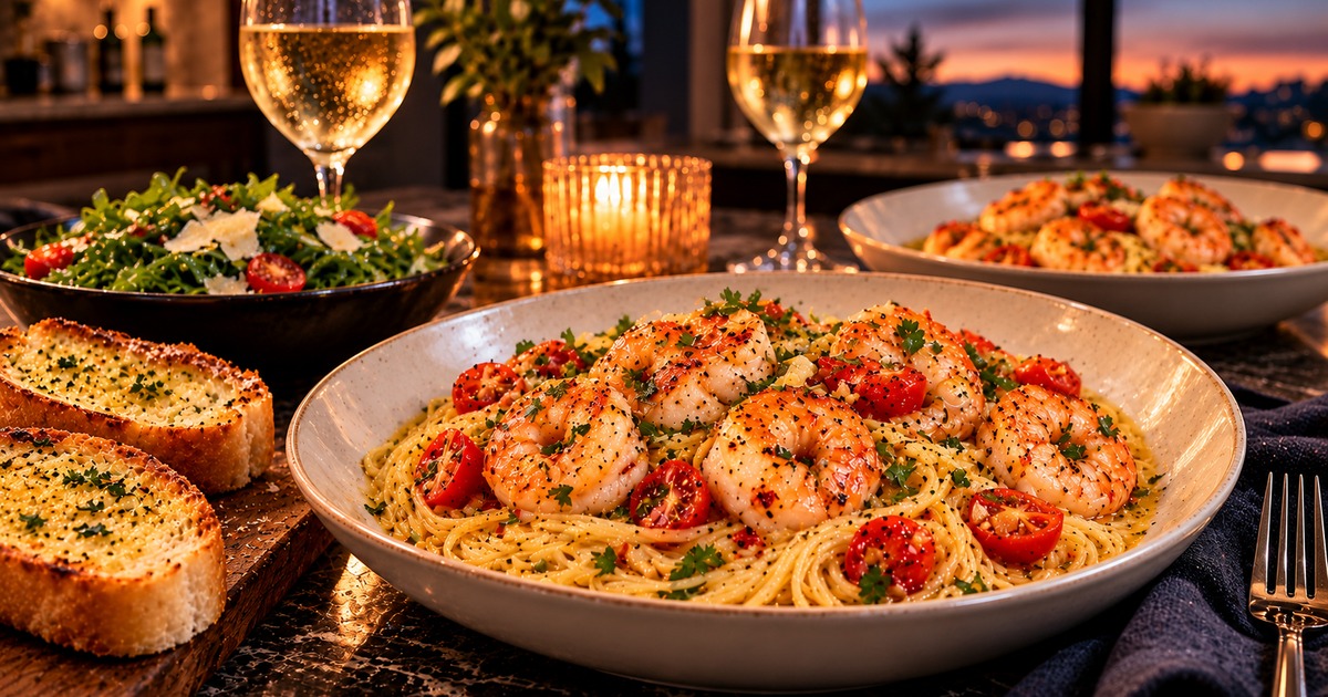Shrimp Scampi with Angel Hair Pasta and Arugula