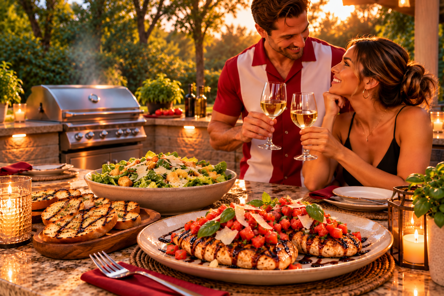 Grilled bruschetta chicken with fresh tomato basil topping and balsamic glaze