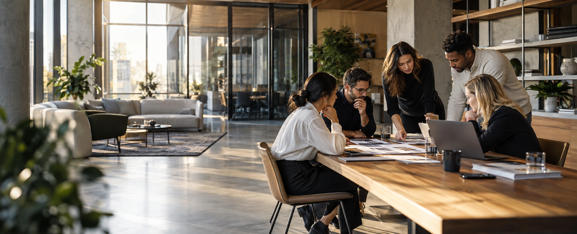 Professional team collaborating in a modern office